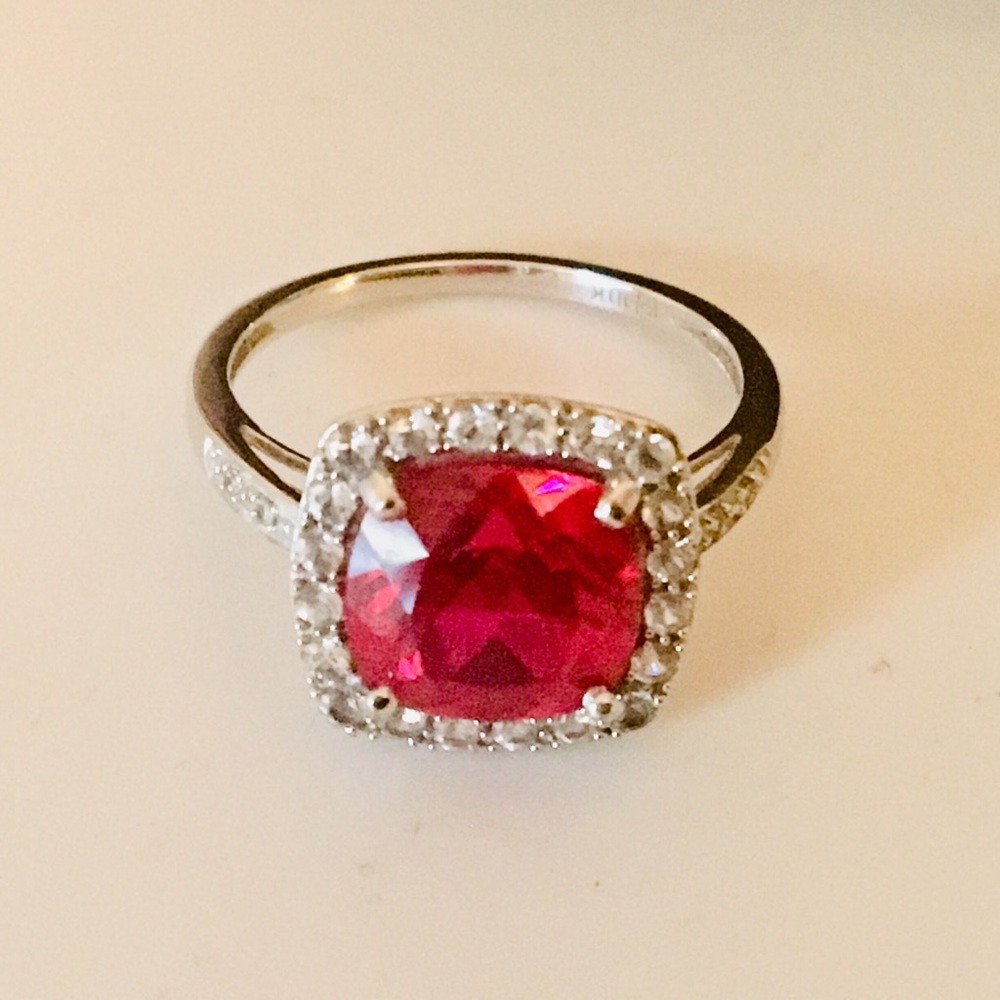 Zales Ruby Cocktail Ring in 10k White Gold Size 7